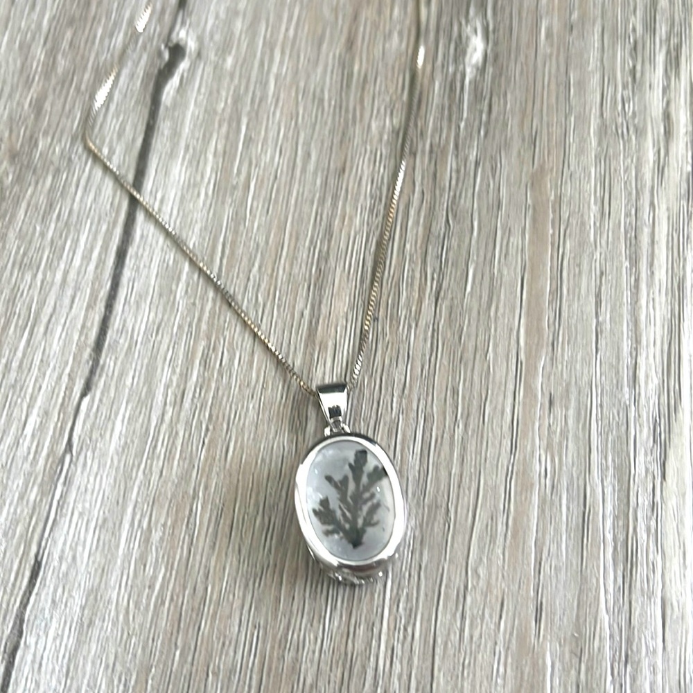 Sterling silver Dendritic Agate botanical necklace